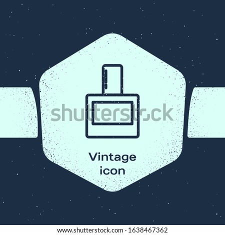 Grunge line Aftershave icon isolated on blue background. Cologne spray icon. Male perfume bottle. Monochrome vintage drawing. Vector Illustration