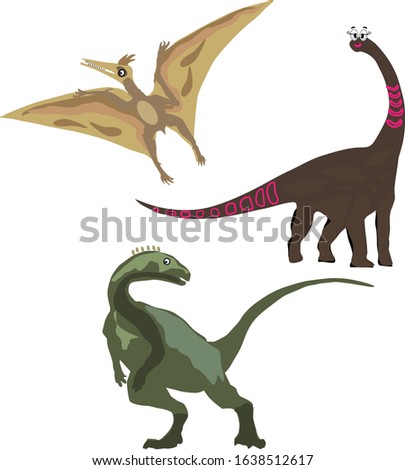 set of flat dinosaurs three icons isolated on white background vector illustration