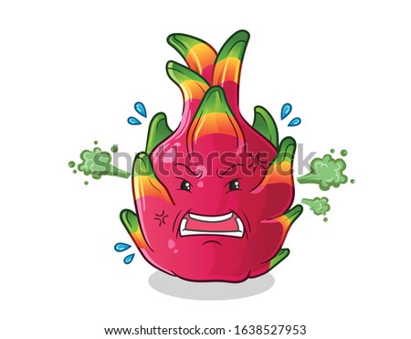 Dragon fruit very angry cartoon. cute chibi cartoon mascot vector