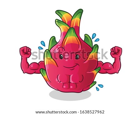 Dragon fruit strong muscle bodybuilder cartoon. cartoon mascot vector