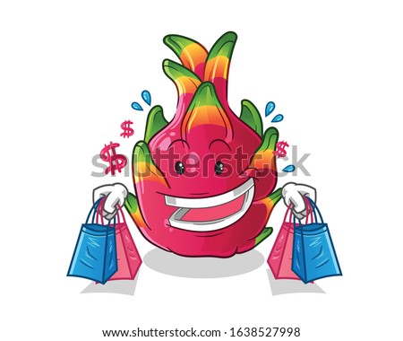 Dragon fruit shopping and holding shopping bags cartoon. cute chibi cartoon mascot vector