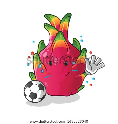 Dragon fruit playing football and waving cartoon. exercise and sweating. cute chibi cartoon mascot vector