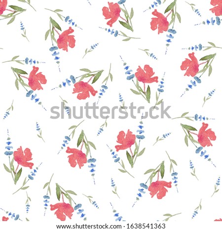 Seamless pattern of watercolor red flowers on a white background. Use for menu, weddings, invitations and birthdays