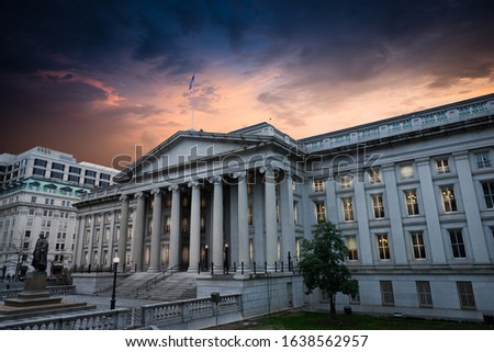Exterior of United States Department of Treasury daytime Royalty-Free Stock Photo #1638562957