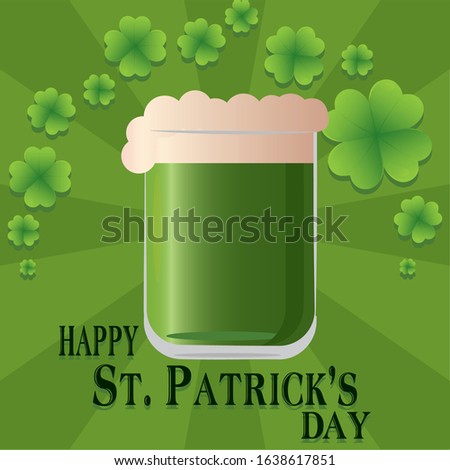 Saint patricks day greeting card with a green beer glass - Vector