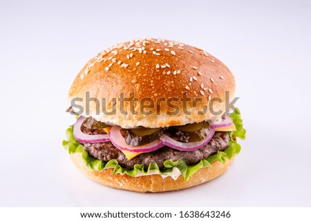 hamburger with marbled beef on a light background for the menu