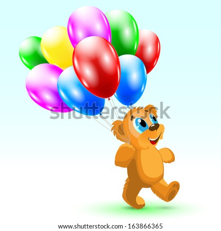 Illustration funny bear with balloons. Birthday. Vector.