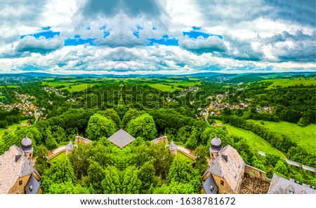 Castle forest trees top view landscape