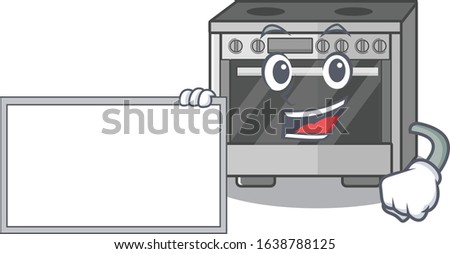 cartoon character of kitchen stove design concept bring a board