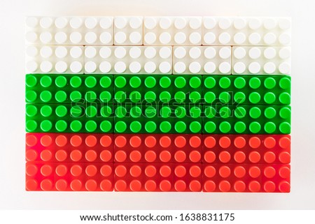 Stylized national flag of Bulgaria on the white background for easy extraction maked by means of children building sets