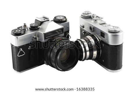 Two ancient film mirror camera of the last century. It is isolated on a white background