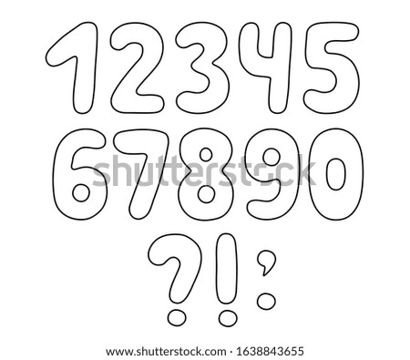 Set latin alphabet numbers from 1 to 9 and mark, signs black line font. Vector flat outline figures