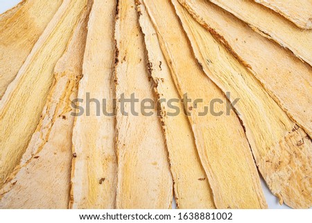 Astragalus medicinal herbs on white background	
