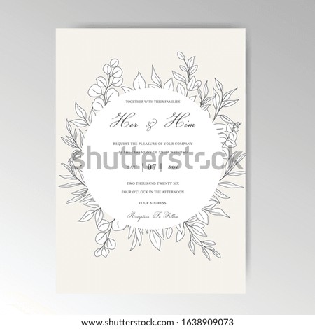 Elegant Hand drawn Wedding invitation cards template with Beautiful Leaves