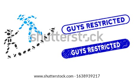 Mosaic gentlemen education growth and rubber stamp seals with Guys Restricted caption. Mosaic vector gentlemen education growth is created with randomized ellipse parts.
