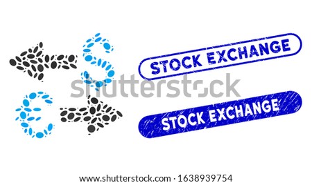 Mosaic Euro Dollar transactions and rubber stamp watermarks with Stock Exchange text. Mosaic vector Euro Dollar transactions is created with randomized oval items.
