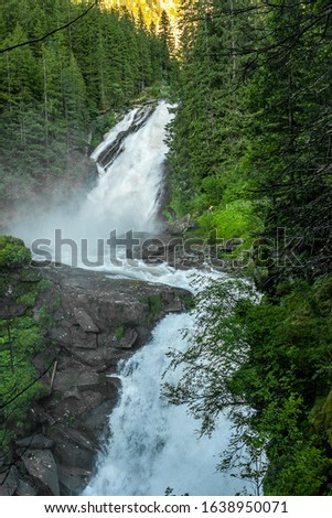 Krimml Waterfall in the Austrian Alps. Motion blur, long exposure.