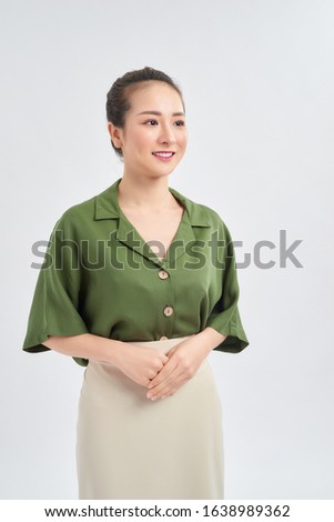  Business woman confident smile standing isolated on white background