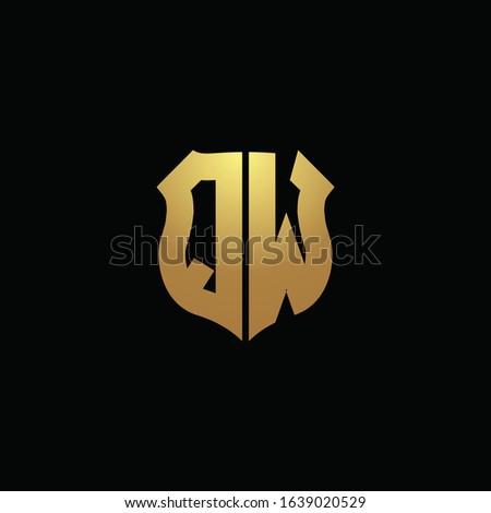 QW logo monogram with gold colors and shield shape design template