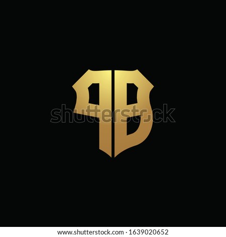 PB logo monogram with gold colors and shield shape design template