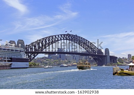 Busy with cruise ships at the Circular Quay Harbour Sydney Australia