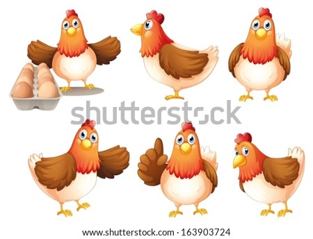 Illustration of the six fat hens on a white background