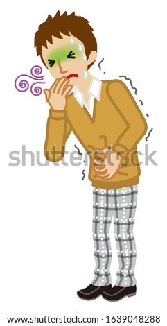 Male high school student suffering from nausea - flu symptom clip art, full length