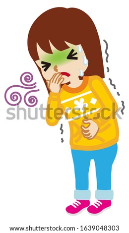 Toddler girl suffering from nausea - flu symptom clip art, full length