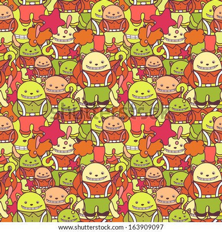 Vector abstract seamless pattern with cartoon cats.