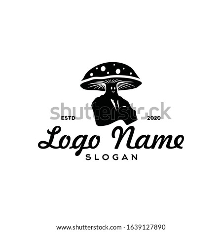 Modern Mushroom man logo silhouette editable EPS vector files. For restaurant, future plant and farm, food product. Vintage high end flat design. Apply to web site, menu list symbol, mobile phone apps