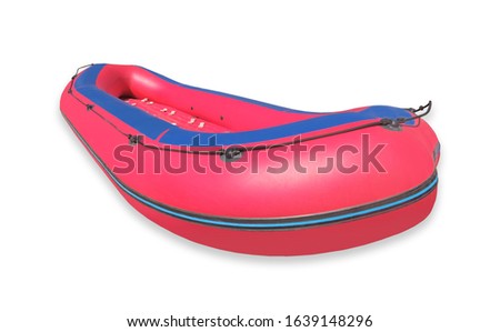red inflatable boat for rafting on white background, rubber boat 
