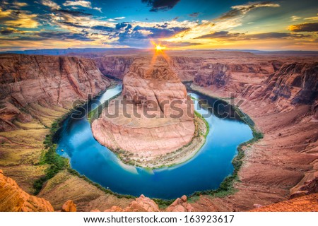 Sunset at the Horseshoe Band, Grand Canyon Royalty-Free Stock Photo #163923617