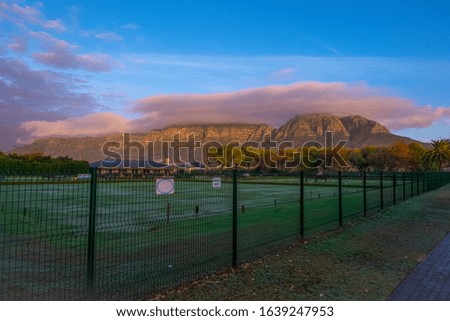 view of table mountain from the suburb of Rondebosch in Cape Town South Africa