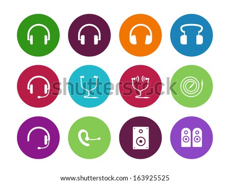 Headphones circle icons on white background. Vector illustration.
