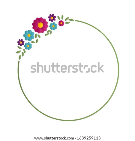 round frame with colorful flowers, cut out style, vector 