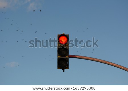 traffic lights in the city against blue sky background