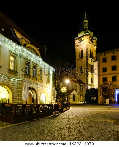 

Night Medieval Czech city Melnik. Fortress Melnik. Christmas