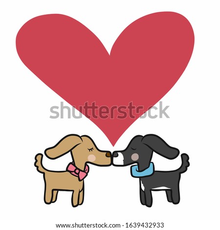 Couple dog kissing with love heart cartoon vector illustration