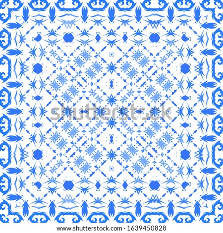 Antique portuguese azulejo ceramic. Kitchen design. Vector seamless pattern watercolor. Blue floral and abstract decor for scrapbooking, smartphone cases, T-shirts, bags or linens.