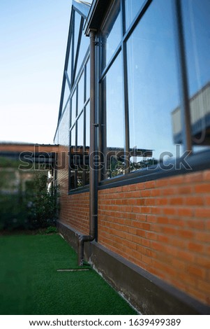 Factory industry wall on blue sky, stock photo