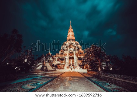 Buddhist Temple in Thailand on nature background. Beautiful Landmark of Asia. Asian culture and religion