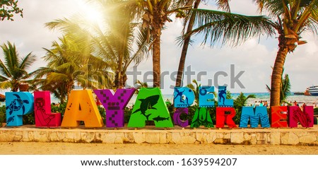 PLAYA DEL CARMEN, QUINTANA ROO, MEXICO - MARCH 2018: Open view of the huge words of Playa by the beach in Playa del Carmen, Riviera Maya, Mexico. Royalty-Free Stock Photo #1639594207