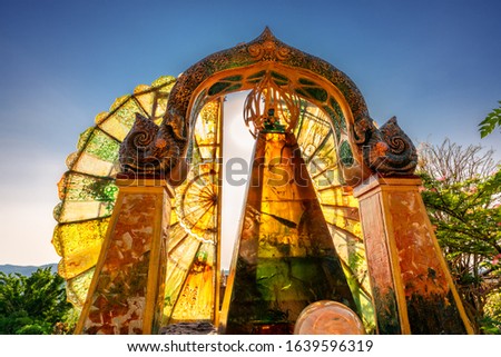 Buddhist Thailand temple Wat Phra Thart Pha Sorn Kaew on nature background. Beautiful Landmark of Asia. Asian culture and religion