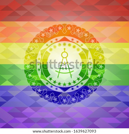 drawing compass icon on mosaic background with the colors of the LGBT flag