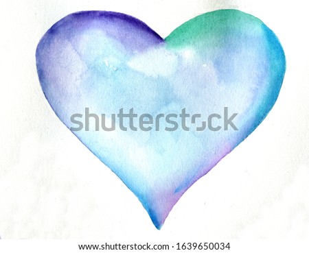 isolated watercolor violet hand-drawn heart on a white background for St. Valentine's Day