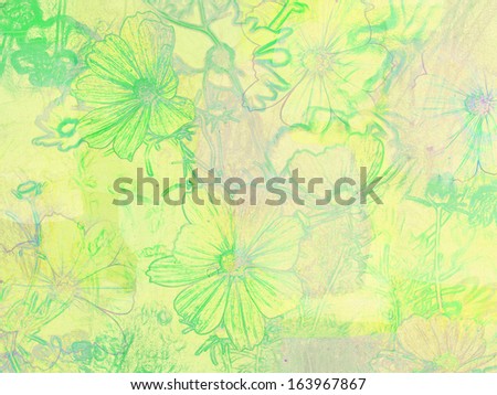 yellow background with texture and flowers