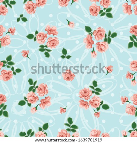 seamless pattern with roses, flowers, on a blue background
