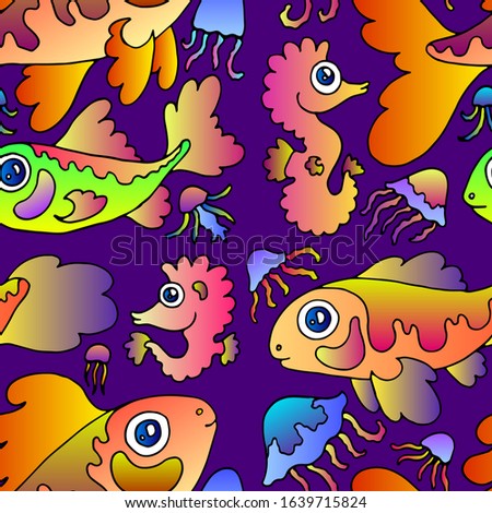 seamless repeating vector colored pattern with funny fishes
