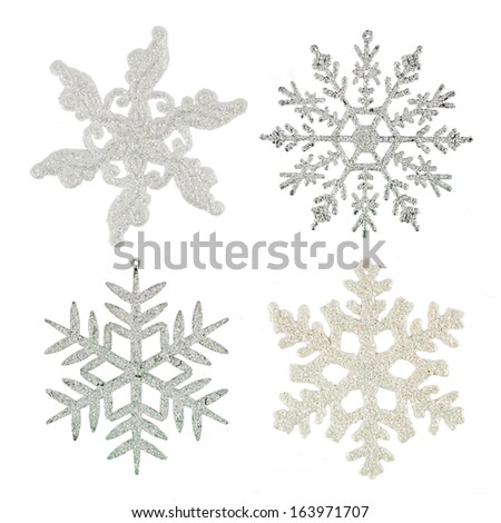 Set of Silver snowflakes, - christmas toy, isolated