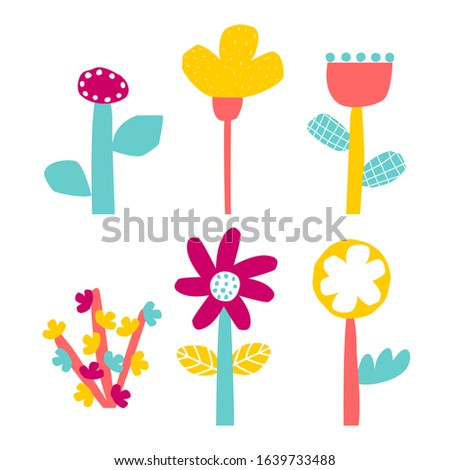 Set of simple flower. Childish cute graphic. Vector hand drawn illustration.